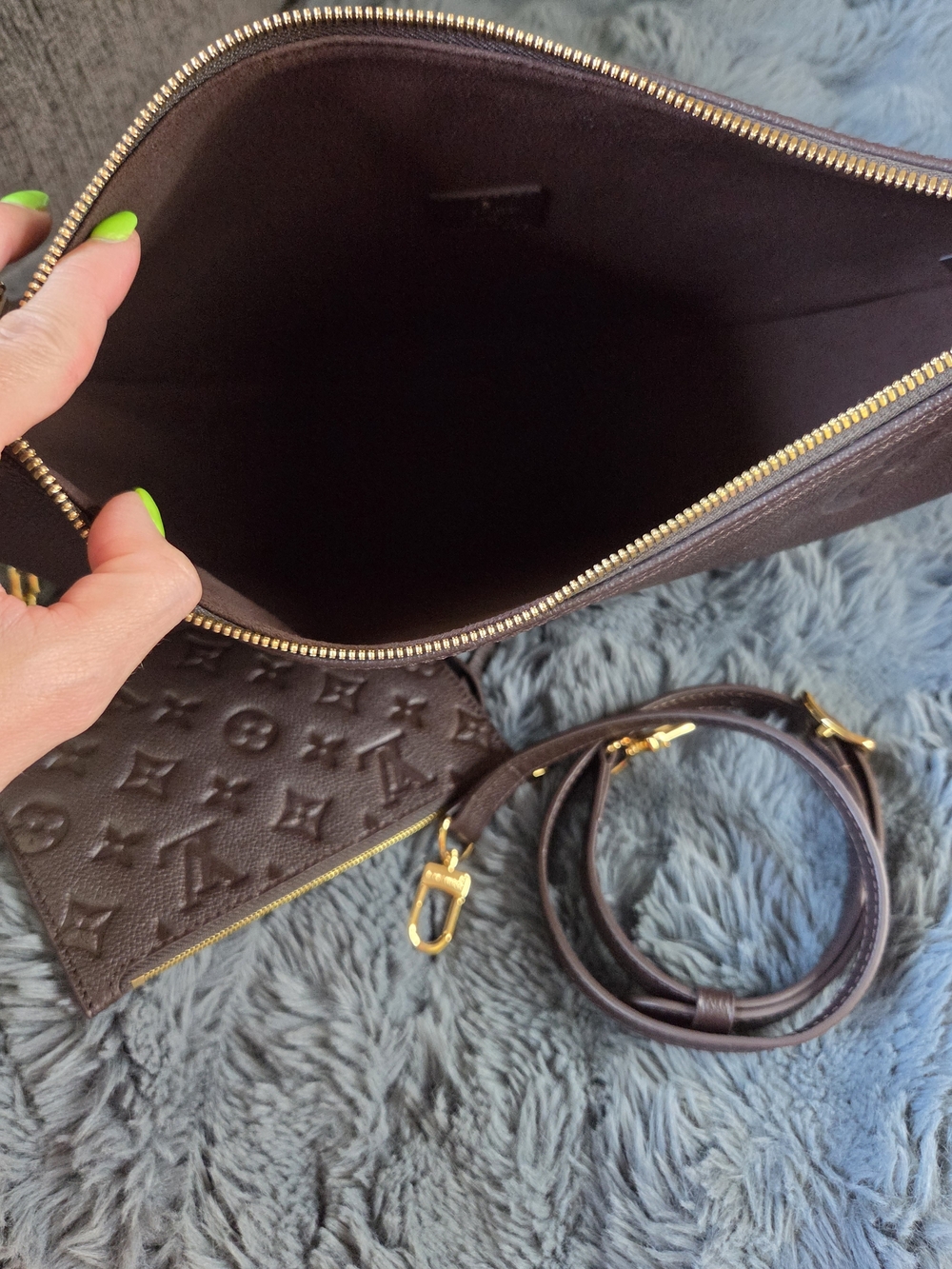 Chocolate Brown Embossed Crescent Shoulder Bag - Picture 9 of 10